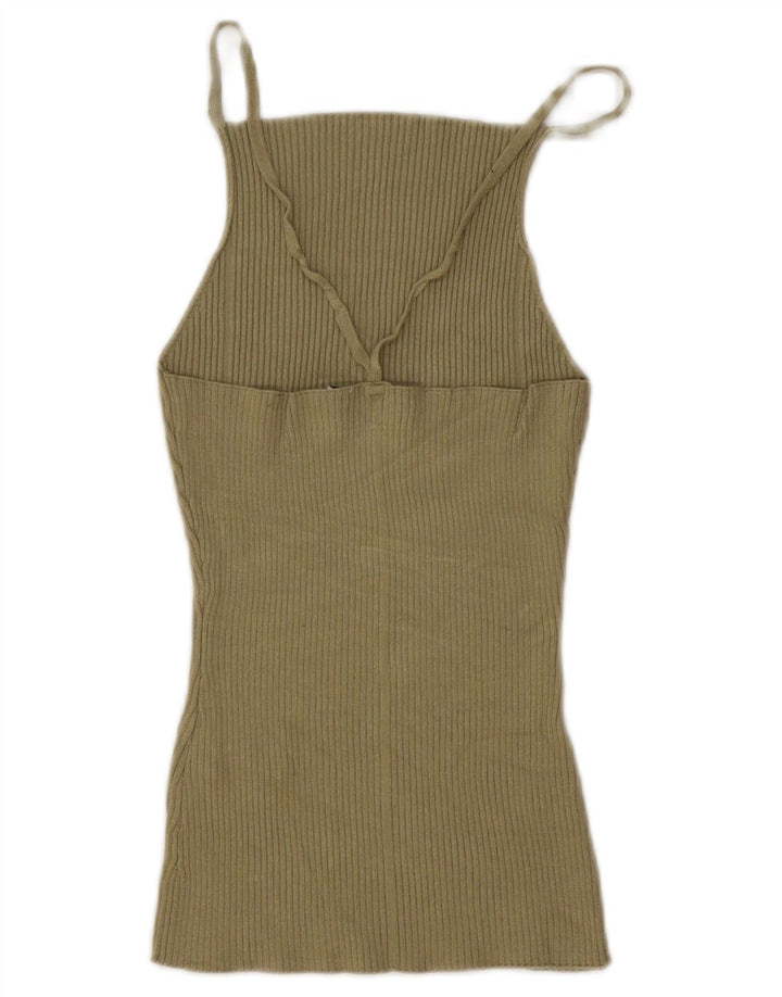 Zara Mujer Cami Top UK 12 Medium Caqui Viscosa