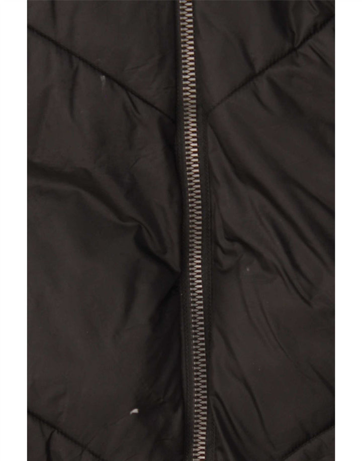 Zara Mujer Abrigo Acolchado Con Capucha UK 44 Medio Negro Poliéster