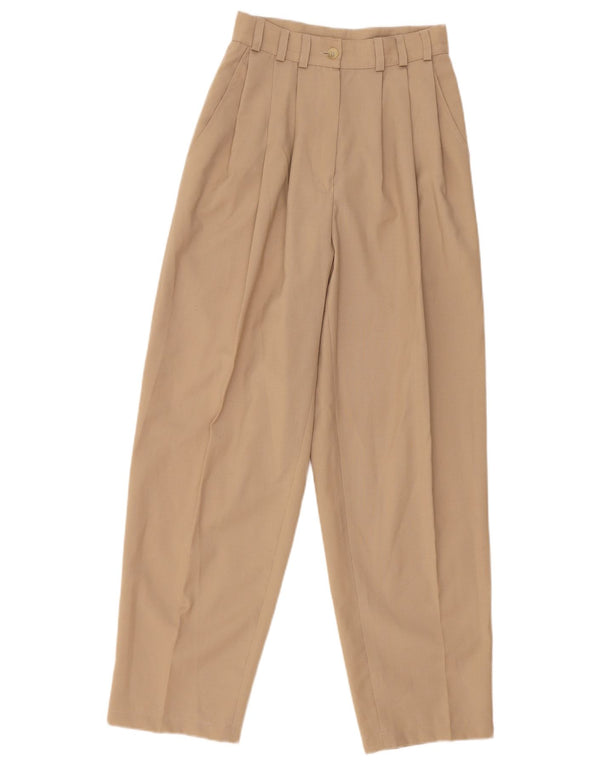 Vintage mujer cintura alta pegado pantalones casuales IT 36 XS W25 L29 Beige