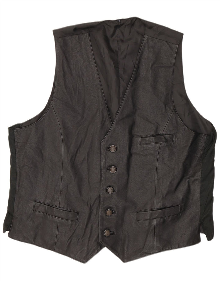 Chaleco de cuero vintage para hombre medio negro