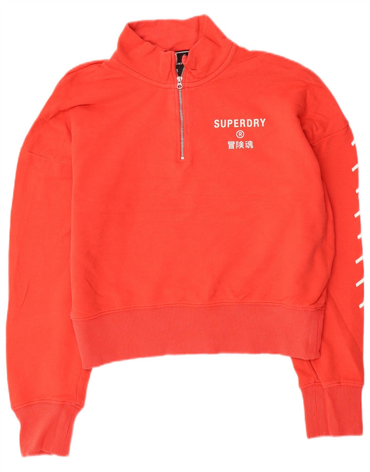 Superdry Mujer Crop Zip Neck Sudadera Jumper UK 40 Algodón Naranja Mediano