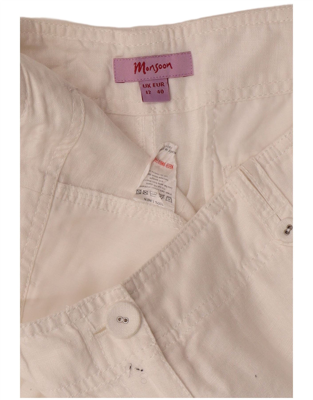 MONSOON Pantalones chinos con corte de bota para mujer UK 12 Medium W32 L31 White Linen