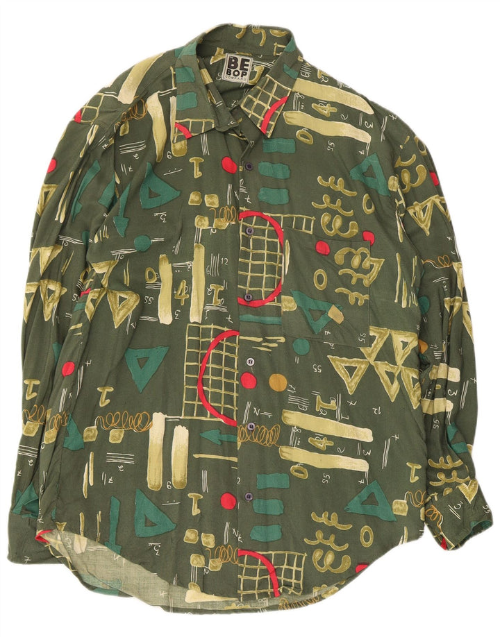 Camisa vintage para hombre Viscosa geométrica verde medio