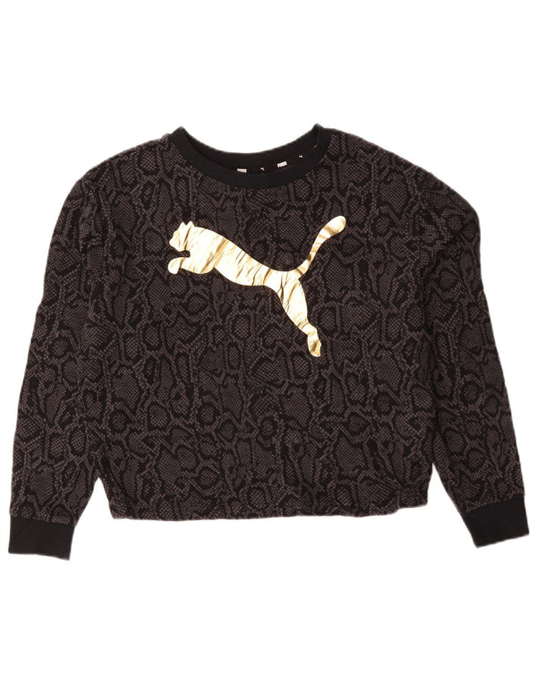 Puma Mujer Crop Graphic Sudadera Jumper UK 14 Medium Negro Animal Print
