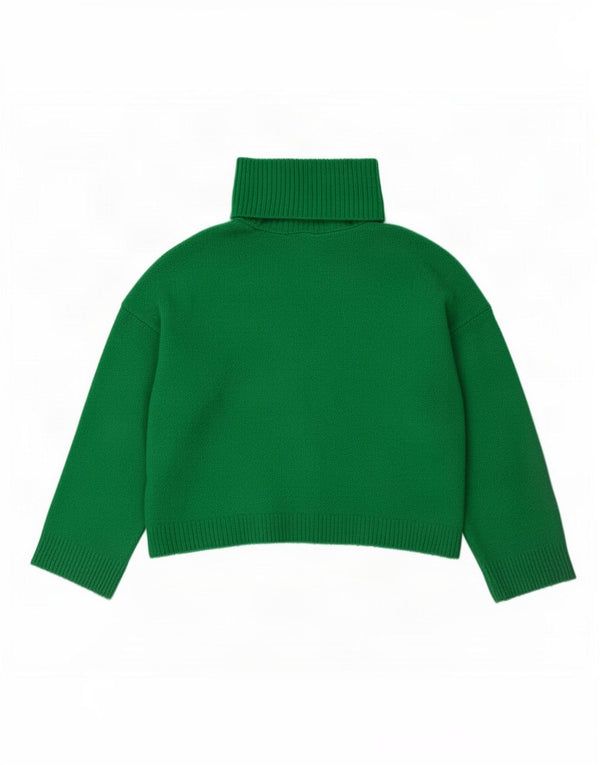 Zara Womens Crop Oversized Roll Neck Jumper Sweater UK 10 Small Green