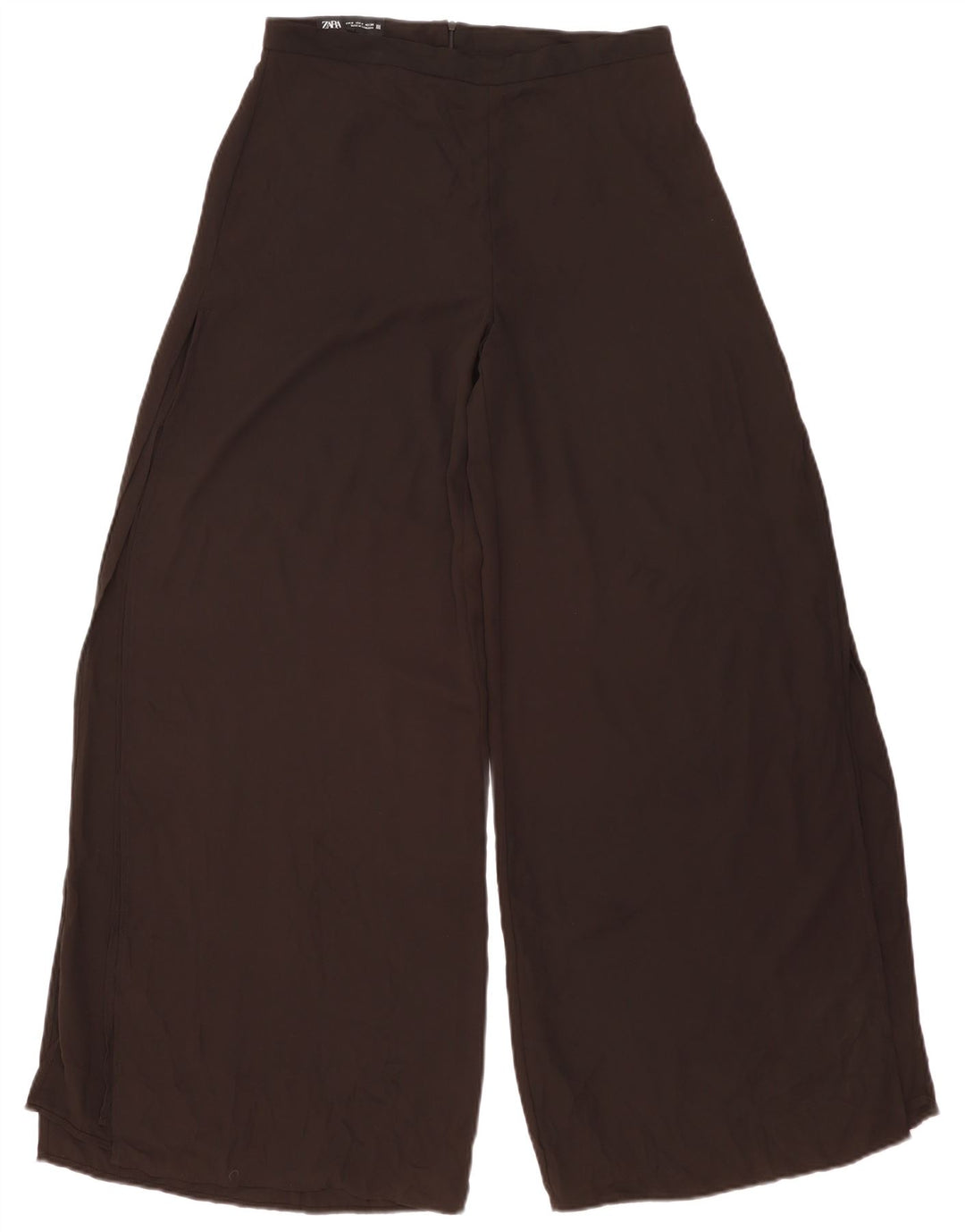 Zara Mujer Pantalones Casuales De Pierna Ancha Medianos W30 L31 Poliéster Negro