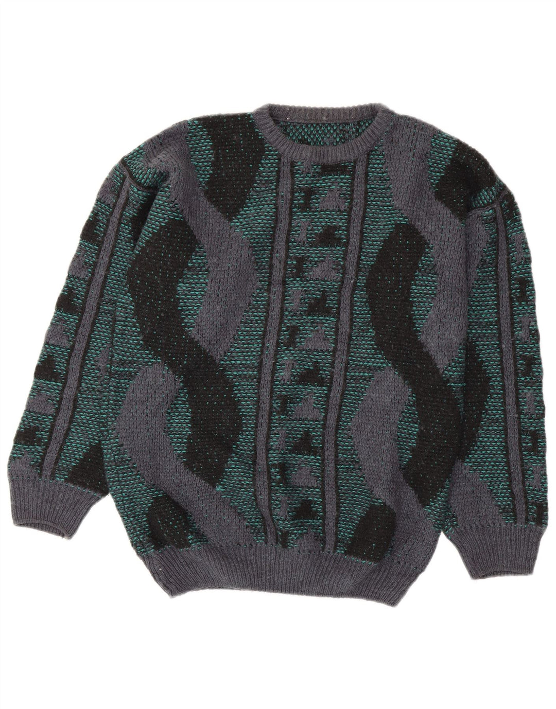 VINTAGE Hombres Crew Neck Jumper Suéter Medio Multicolor Geométrico