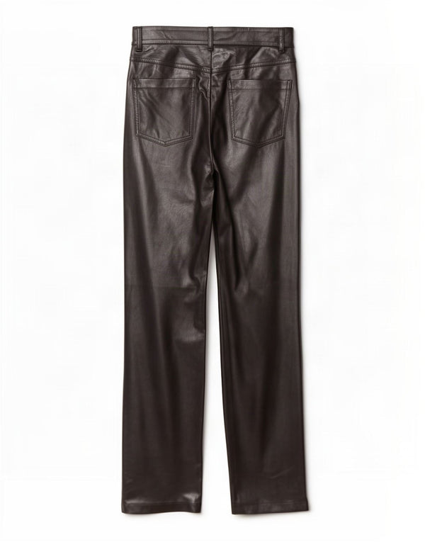 Zara Mujer Pantalones Rectos De Piel Sintética Medianos W28 L32 Negro