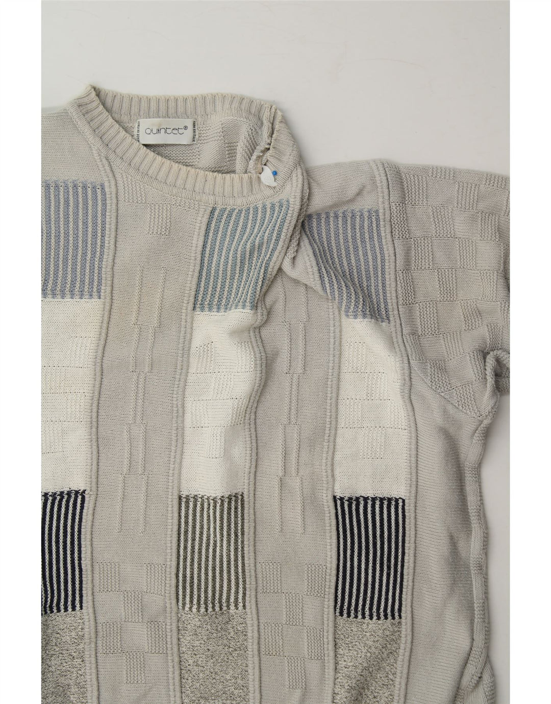 VINTAGE Mens Crew Neck Jumper Sweater IT 50 Medium Grey Geometric Cotton Vintage Vintage and Second-Hand Vintage from Messina Hembry 
