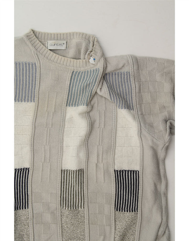 VINTAGE Mens Crew Neck Jumper Sweater IT 50 Medium Grey Geometric Cotton Vintage Vintage and Second-Hand Vintage from Messina Hembry 