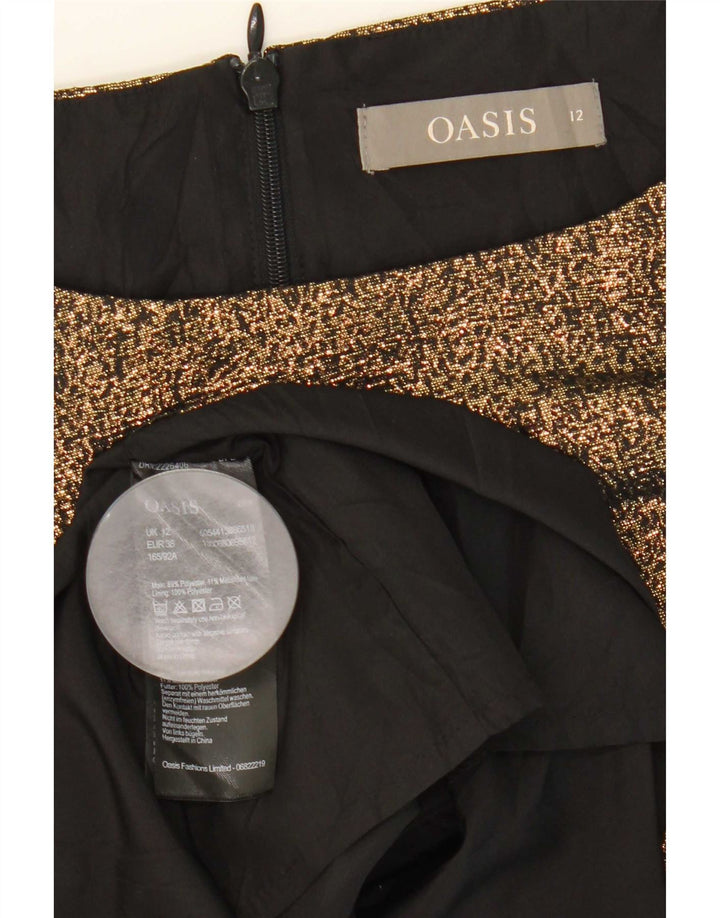 Oasis Vestido acampanado sin mangas para mujer UK 40 Poliéster dorado mediano