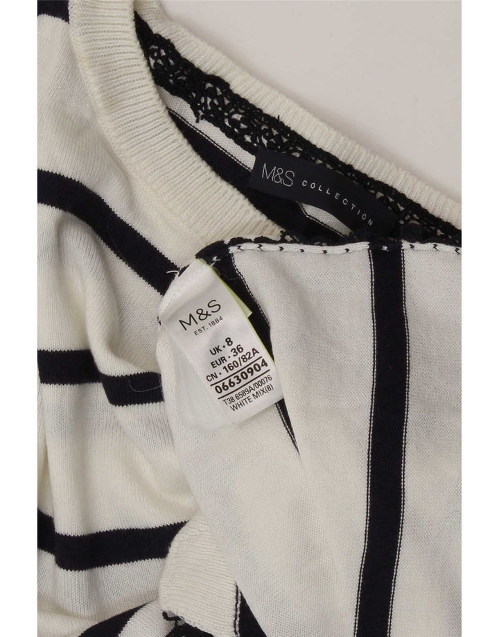 Marks & Spencer Top para mujer manga 3/4 UK 8 Pequeño algodón a rayas blancas