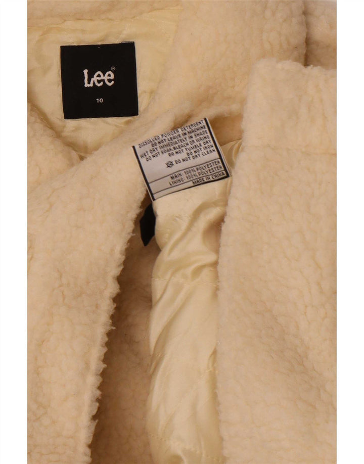 Lee Chaqueta Bomber Teddy Crop para Mujer US 10 Grande Poliéster Blanco