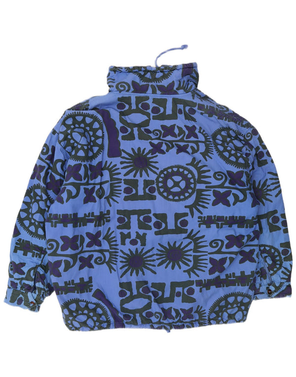 Vintage hombres suelta ajuste Anorak chaqueta Reino Unido 38 algodón geométrico azul medio