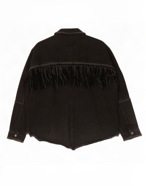 Zara Mujer Chaqueta Vaquera Extragrande Occidental UK 6 XS Negro