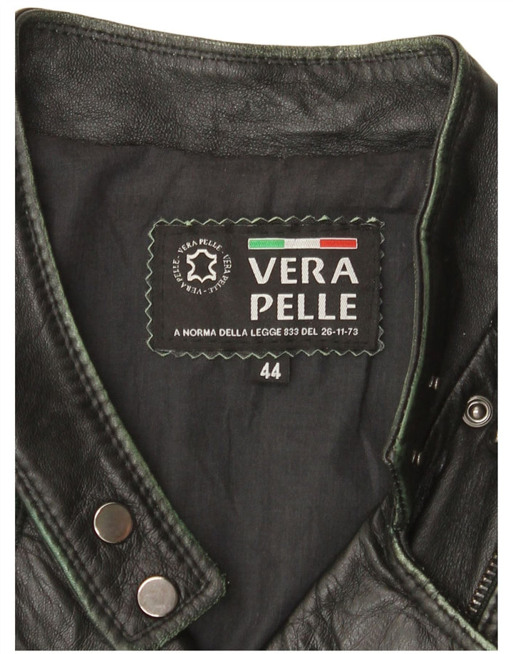 Vintage mujer cuero biker chaqueta IT 44 cuero negro medio