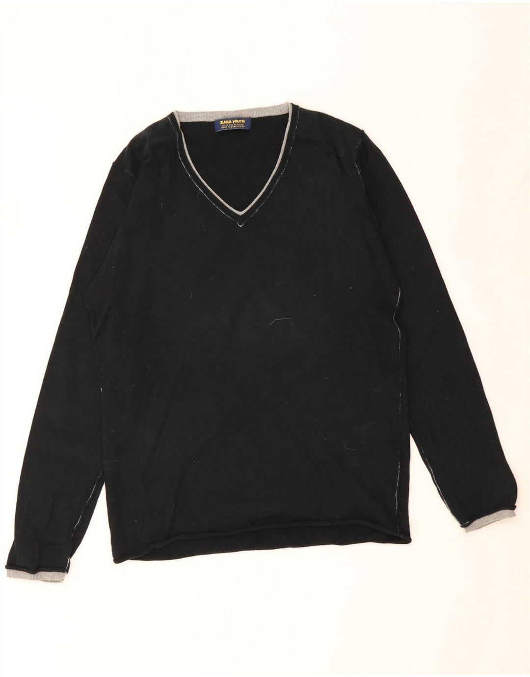 ZARA Jersey con Cuello en V para Niño 13-14 Años Mediano Negro