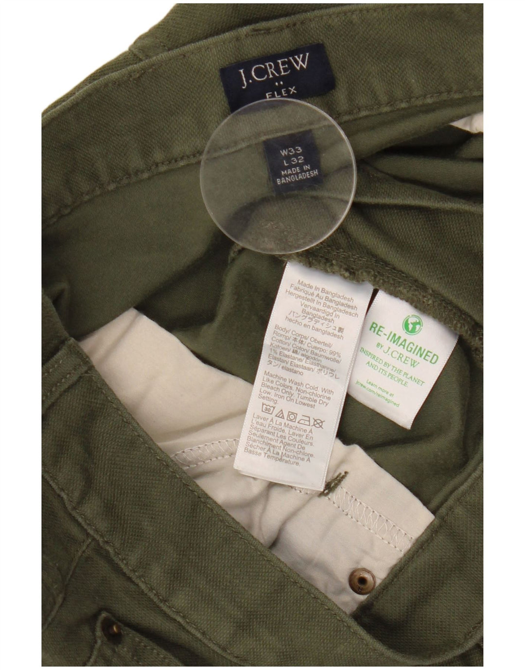 J. Crew Pantalones casuales para hombre Flex Slim Fit W33 L32 Algodón caqui