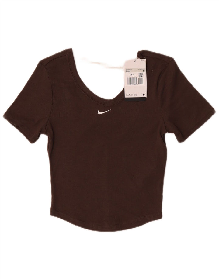 Nike Camiseta corta para mujer UK 4 XS Marrón Poliéster