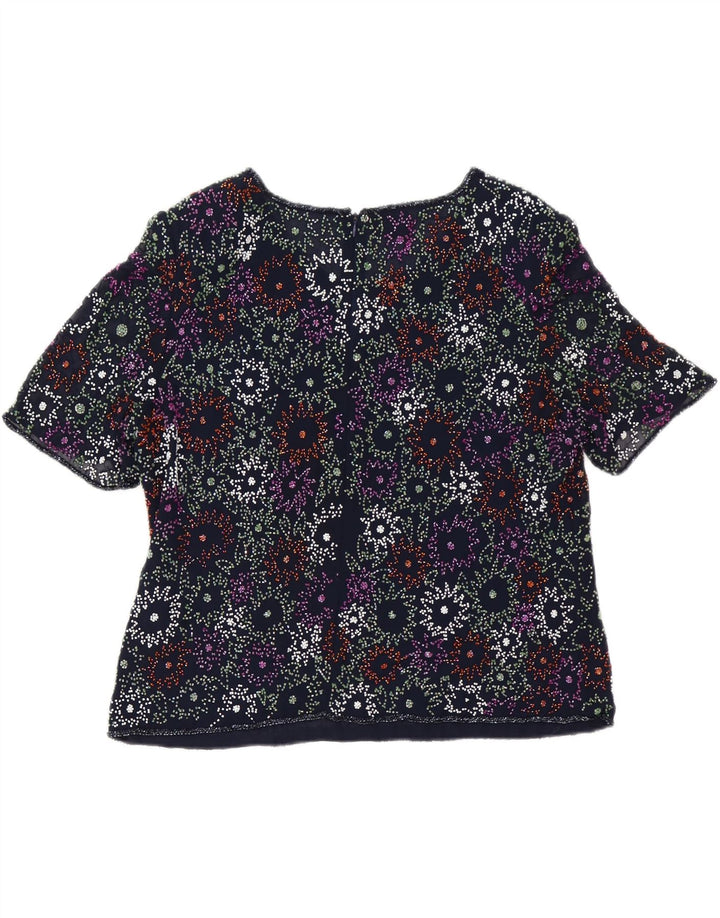 Frank Usher Blusa para mujer Top UK 20 2XL Poliéster floral azul marino