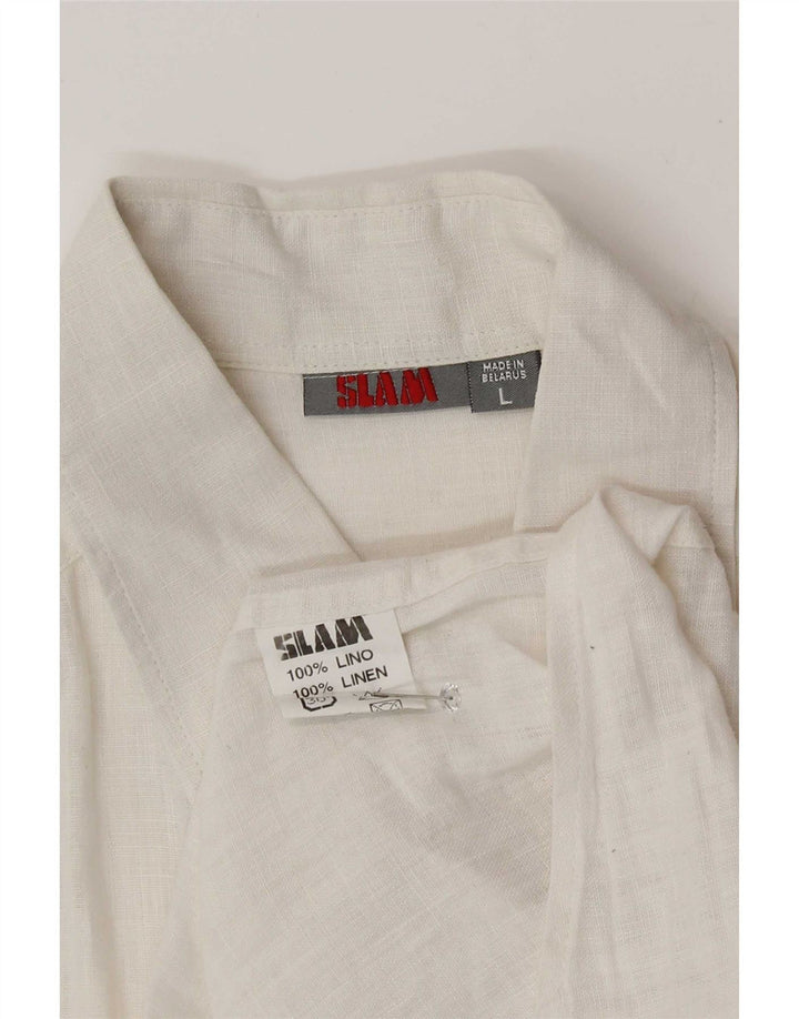 Slam Camisa De Manga Corta Para Hombre De Lino Blanco Grande