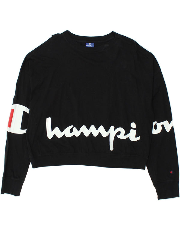 CHAMPION Sudadera corta gráfica para mujer Jumper UK 14 Medium Black Cotton