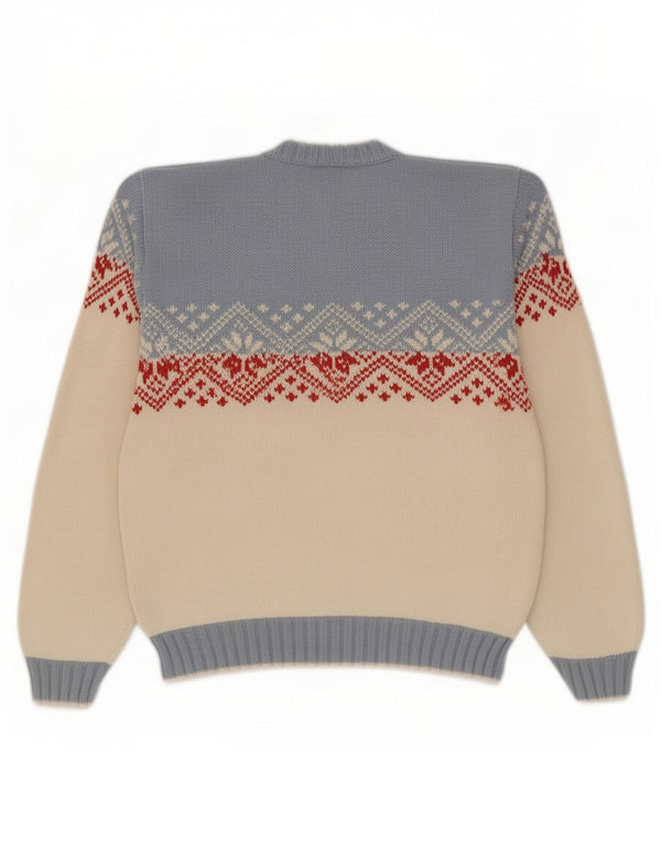 Vintage Boys Crew Neck Jumper Suéter 15-16 Años Azul Fair Isle Algodón