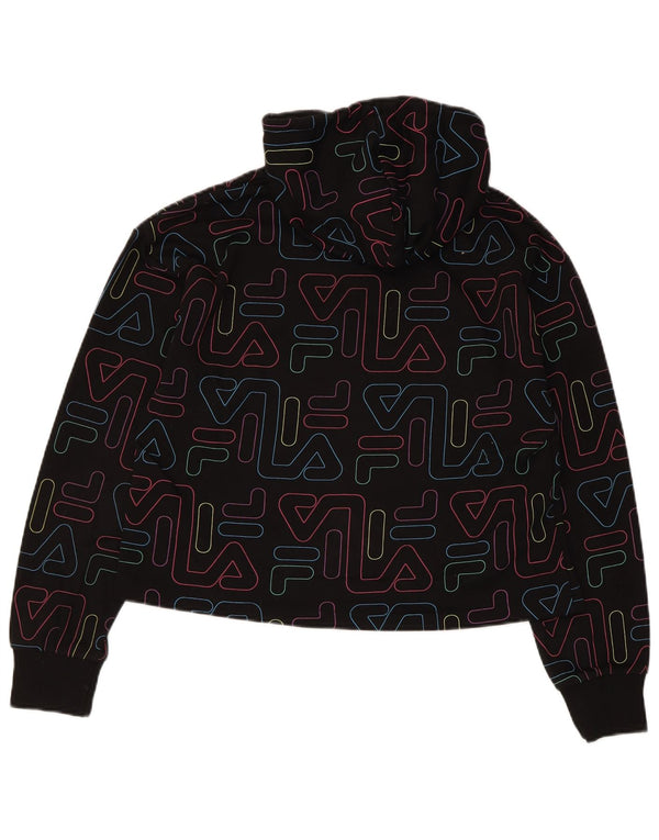 Fila Womens Crop Oversized Hoodie Jumper UK 10 Small Black Geometric Cotton