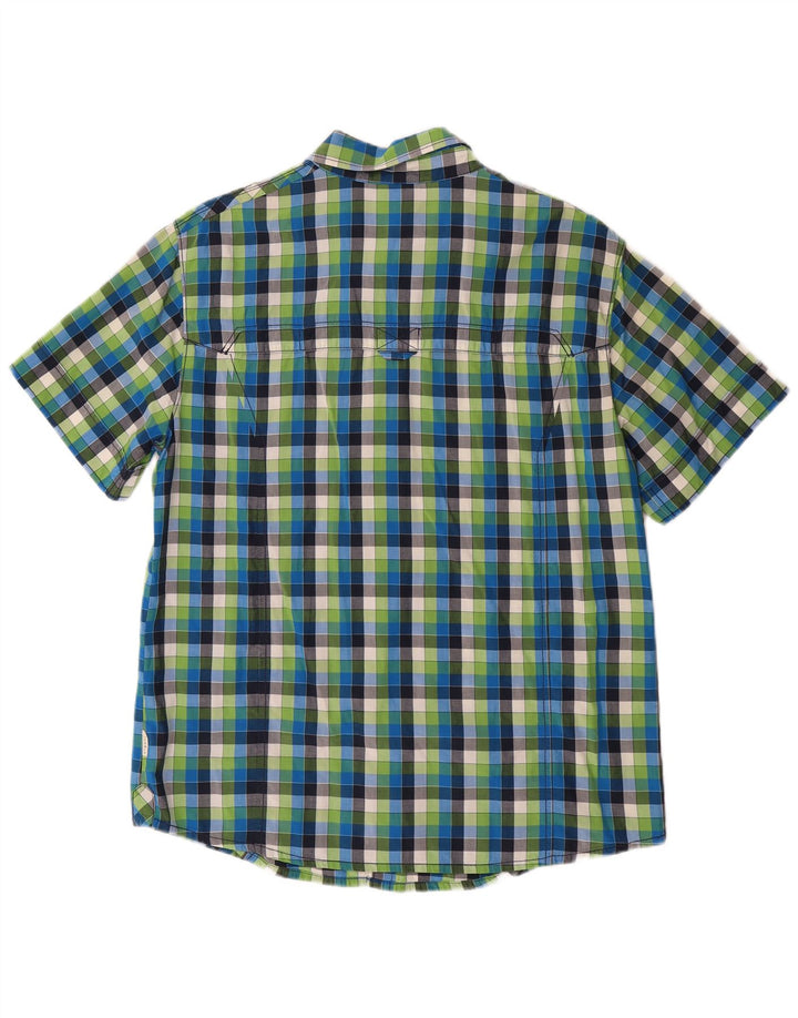 JACK WOLFSKIN Camisa de manga corta para hombre UK 40/42 Large Blue Check Cotton