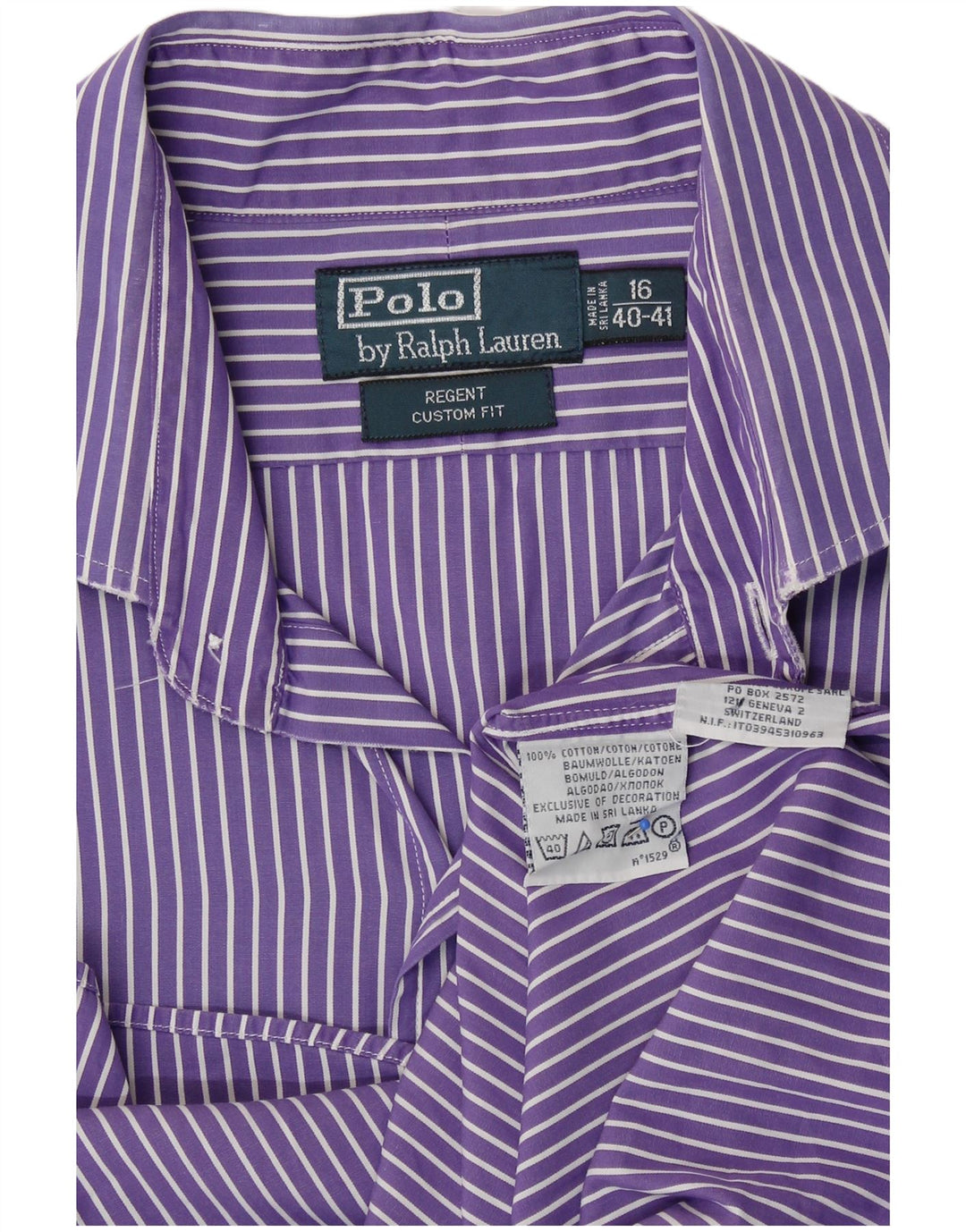 Polo Ralph Lauren Camisa Regent para hombre Talla 16 Algodón rayado morado grande