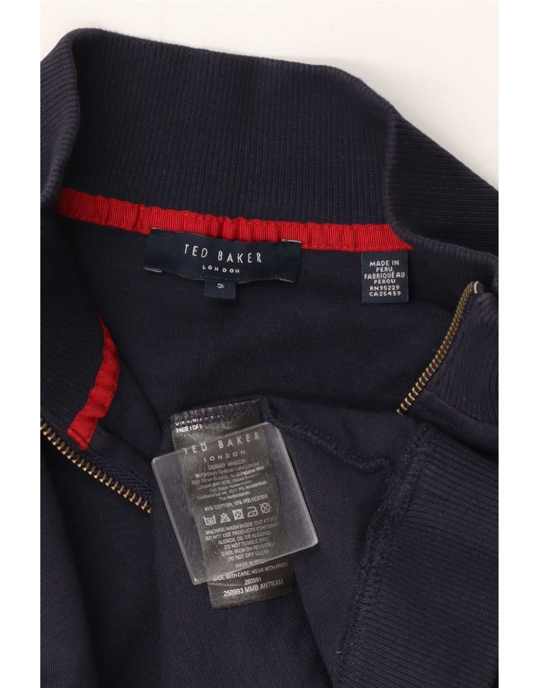 Ted Baker - Sudadera con cuello y cremallera para hombre, talla 3, algodón azul marino mediano