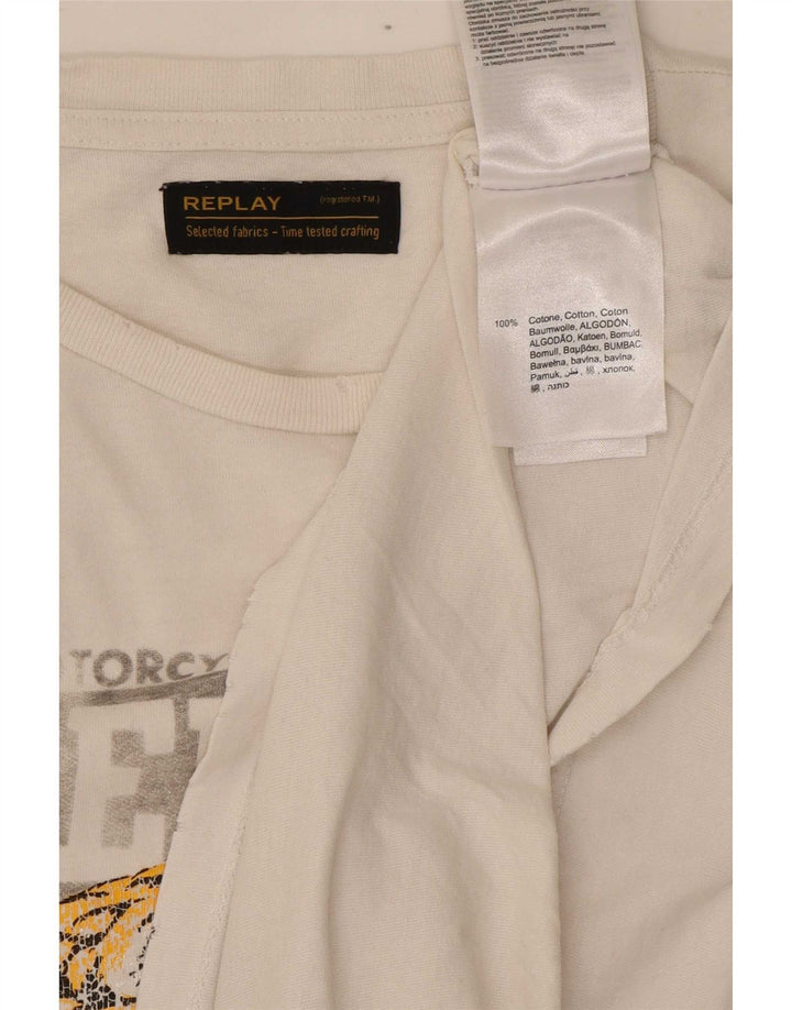 Replay Camiseta gráfica para hombre Top mediano de algodón blanco