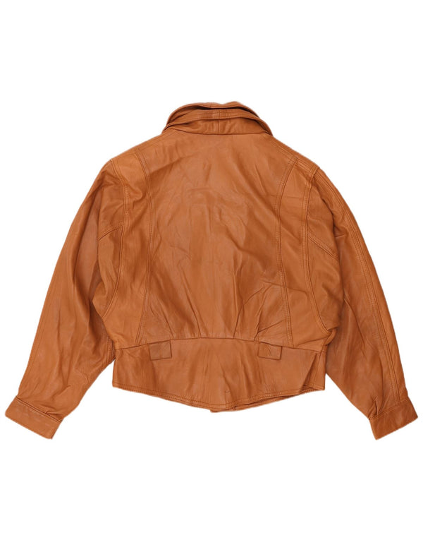 Vintage mujer chaqueta de cuero Reino Unido 14 cuero marrón medio