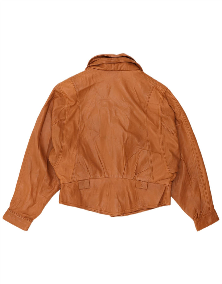 Vintage mujer chaqueta de cuero Reino Unido 14 cuero marrón medio