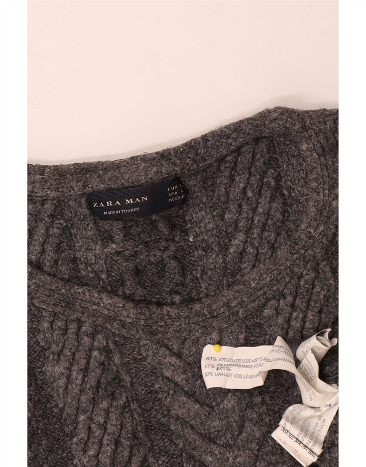 Zara Hombre Jersey De Cuello Redondo Jersey Grande Acrílico Moteado Gris