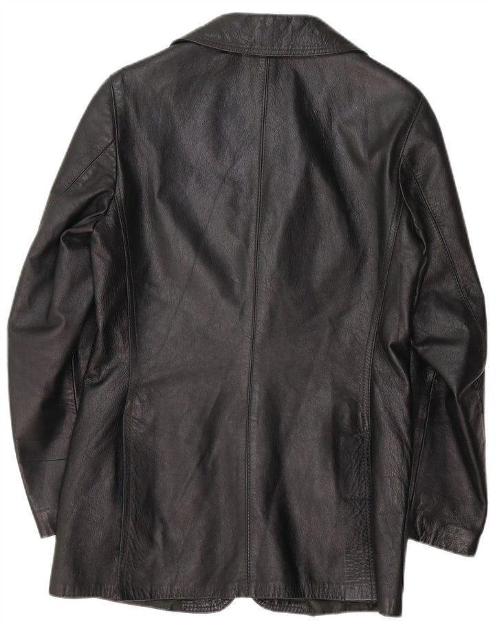 Vintage hombres 3 botones cuero Blazer chaqueta Reino Unido 36 pequeño cuero negro
