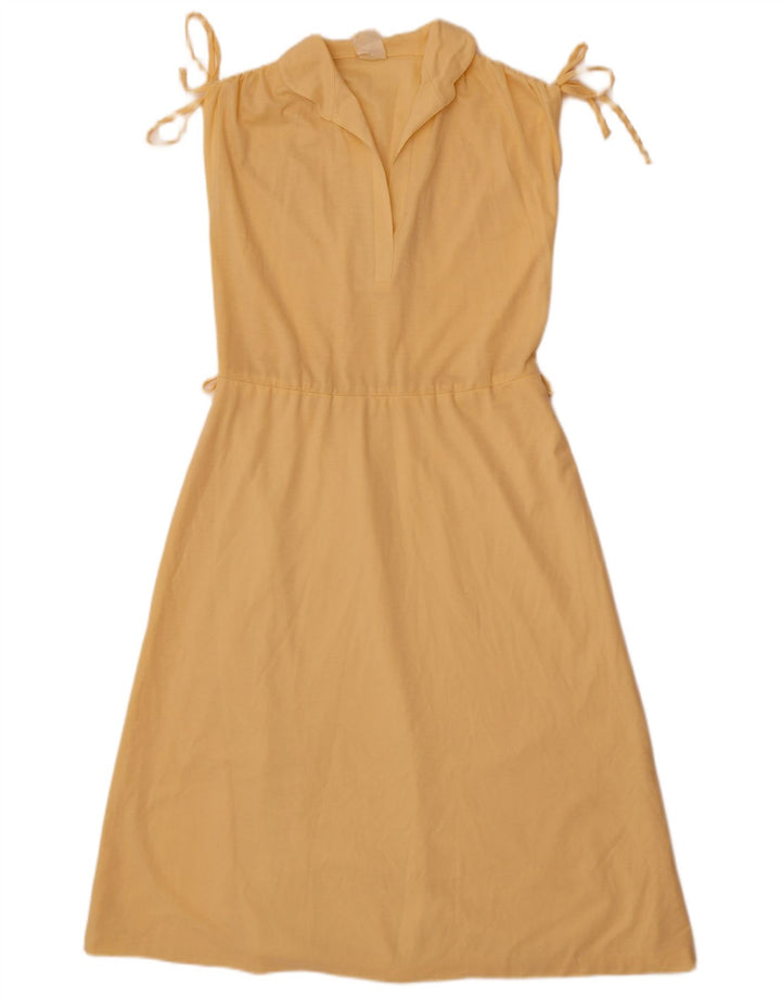Vintage mujer sin mangas A-Line vestido EU 40 Poliéster amarillo medio