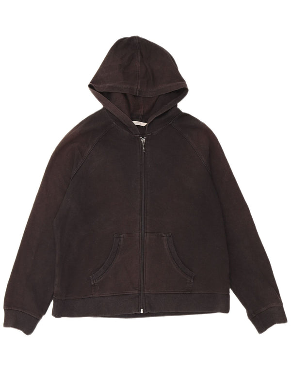 Marks & Spencer Womens Zip Hoodie Sweater UK 16 Large Black Cotton