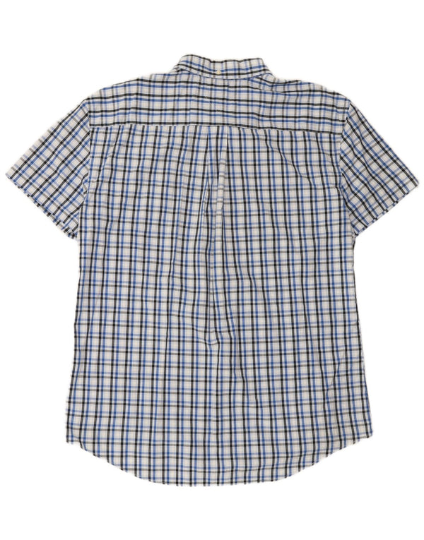 TOMMY HILFIGER Camisa ajustada de manga corta para hombre 2XL Algodón a cuadros azul