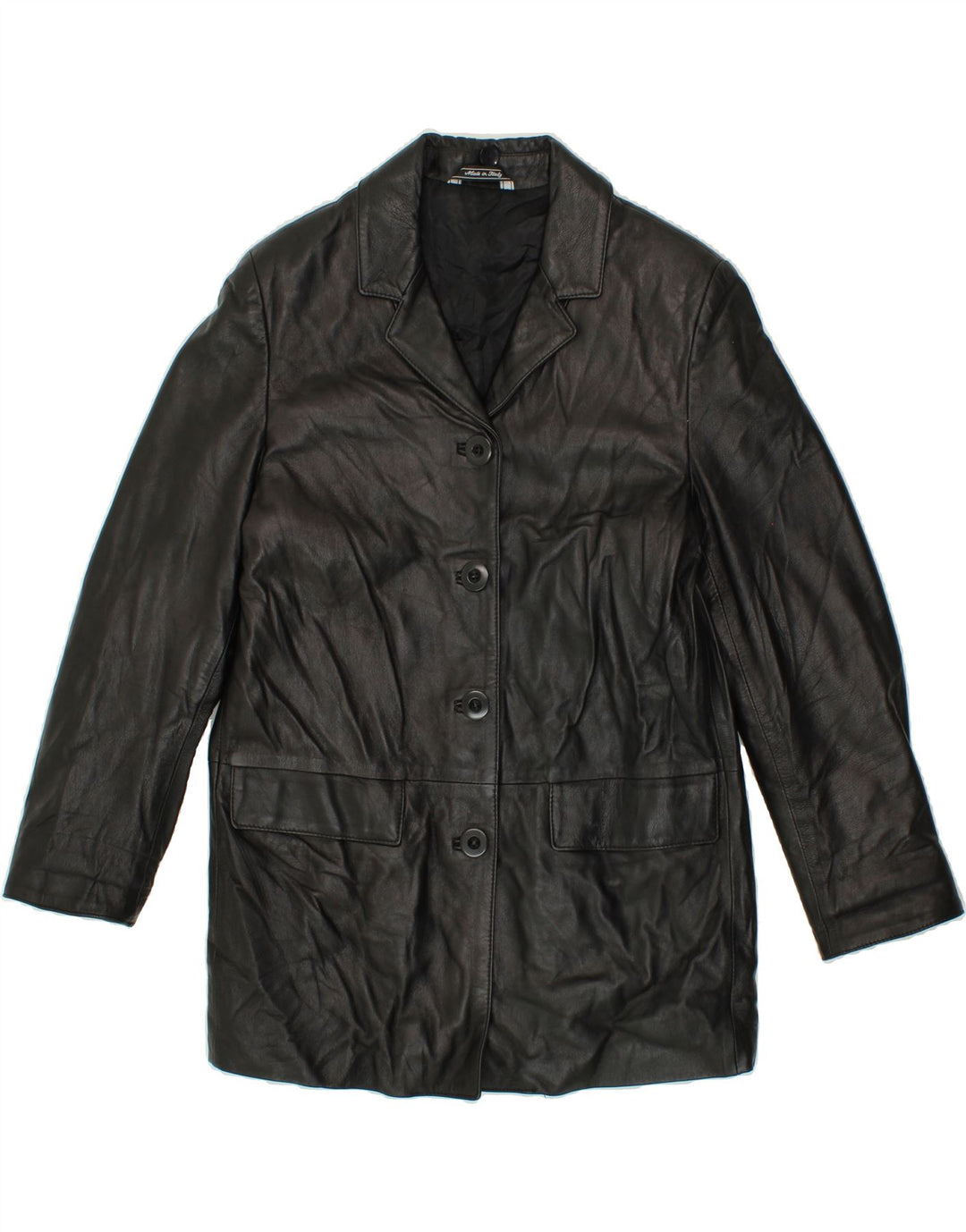 VINTAGE Womens Leather Coat UK 14 Medium Black Leather Vintage Vintage and Second-Hand Vintage from Messina Hembry 