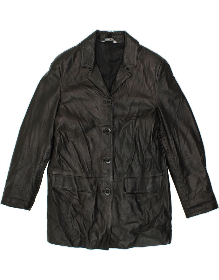 VINTAGE Womens Leather Coat UK 14 Medium Black Leather Vintage Vintage and Second-Hand Vintage from Messina Hembry 