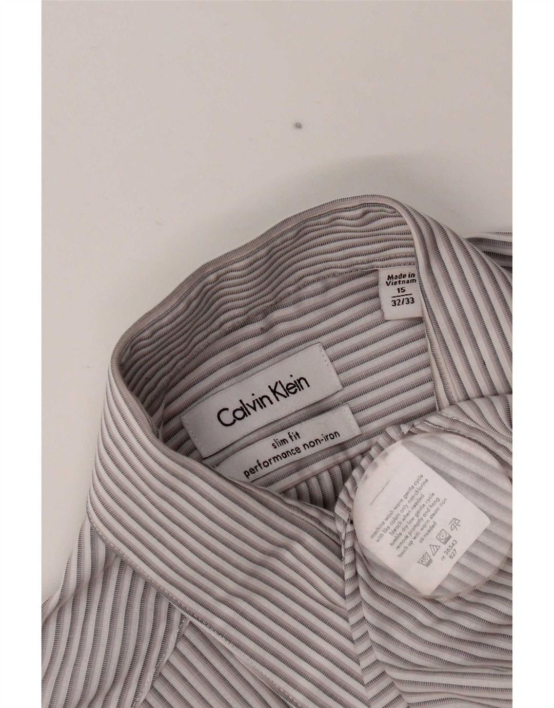Camisa Calvin Klein Slim Fit para hombre talla 15 1/2 rayas grises medianas