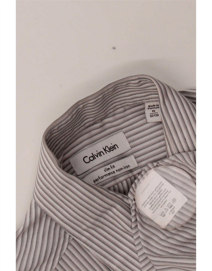 Camisa Calvin Klein Slim Fit para hombre talla 15 1/2 rayas grises medianas