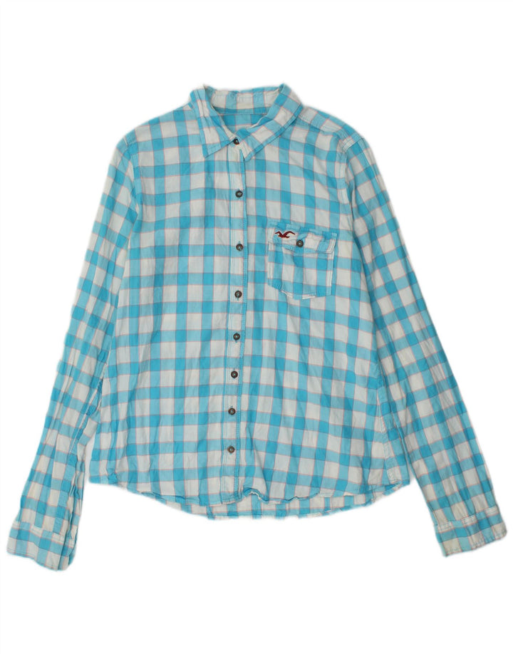 Camisa Hollister Mujer Reino Unido 12 Algodón Gingham Azul Medio