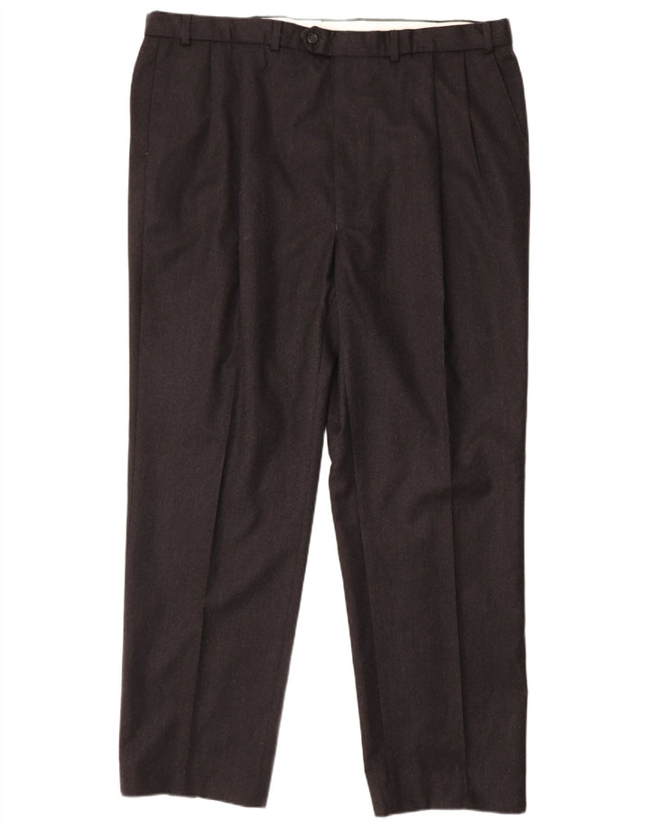 MARKS & SPENCER Pantalón de traje con pinzas para hombre W44 L33 Lana negra