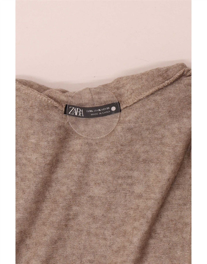 Zara Mujer Blusa Con Cuello Vuelto Top UK 40 XL Marrón