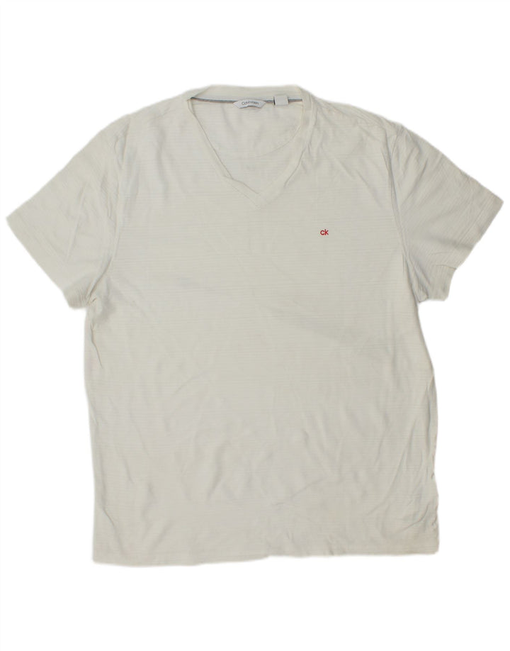 CALVIN KLEIN Camiseta para hombre Top grande de algodón a rayas blancas
