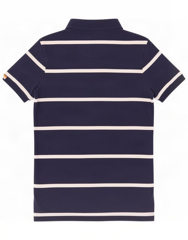 Superdry Mens Polo Shirt Medium Navy Blue Striped Cotton