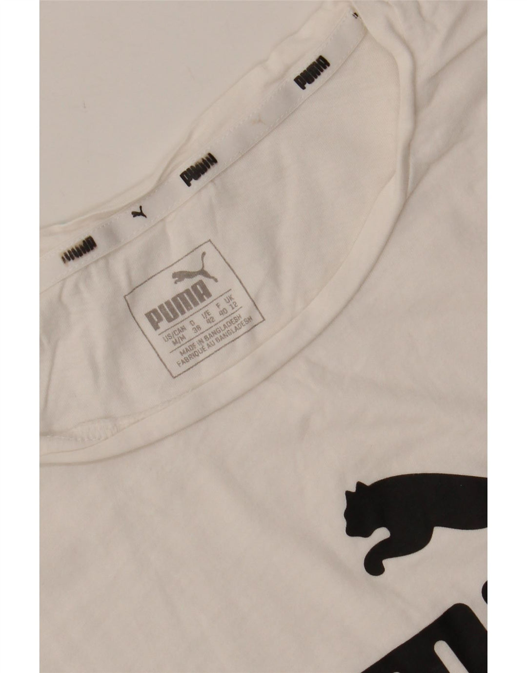 PUMA Womens Graphic T-Shirt Top UK 12 Medium  White Vintage Puma and Second-Hand Puma from Messina Hembry 