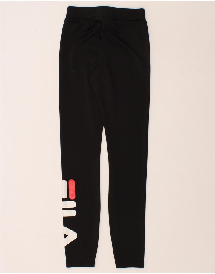 FILA Womens Graphic Leggings UK 4 XS Black Vintage Fila and Second-Hand Fila from Messina Hembry 